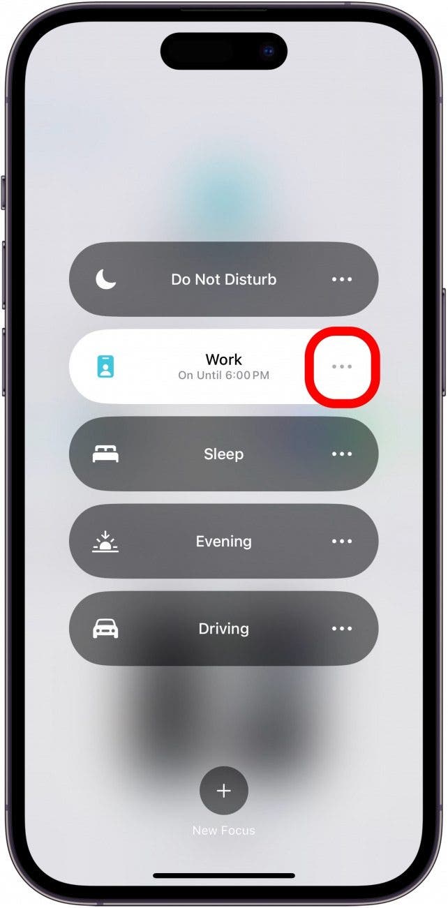 iphone control center focus window with a red box three dot menu button