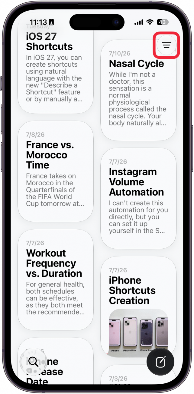 a screenshot of the siri app on iphone with a red box around the menu icon