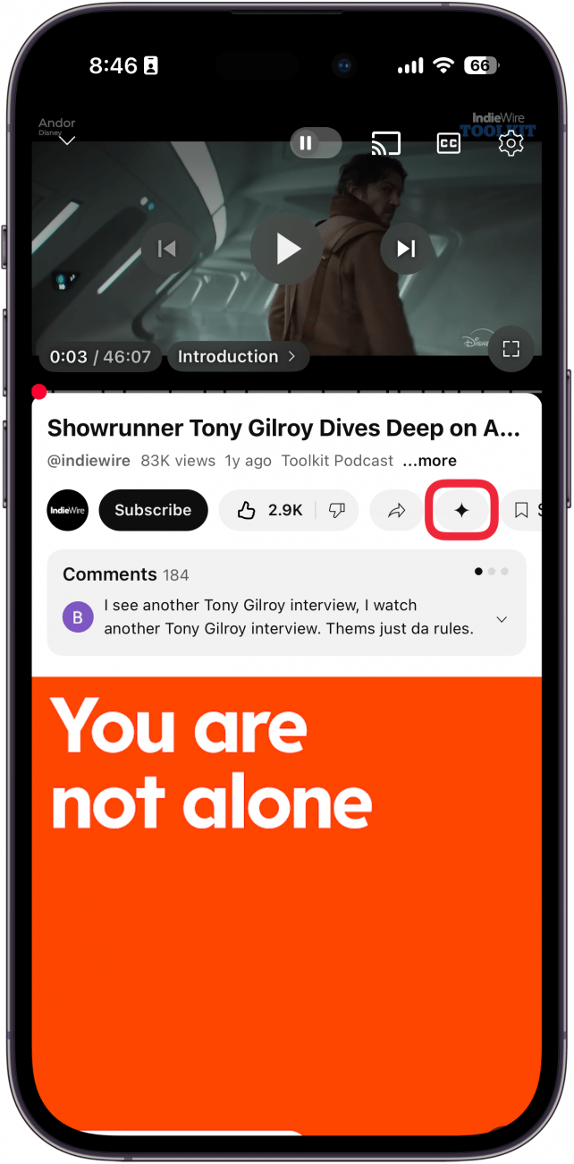 a screenshot of the youtube displaying a video with a red box around the gemini icon