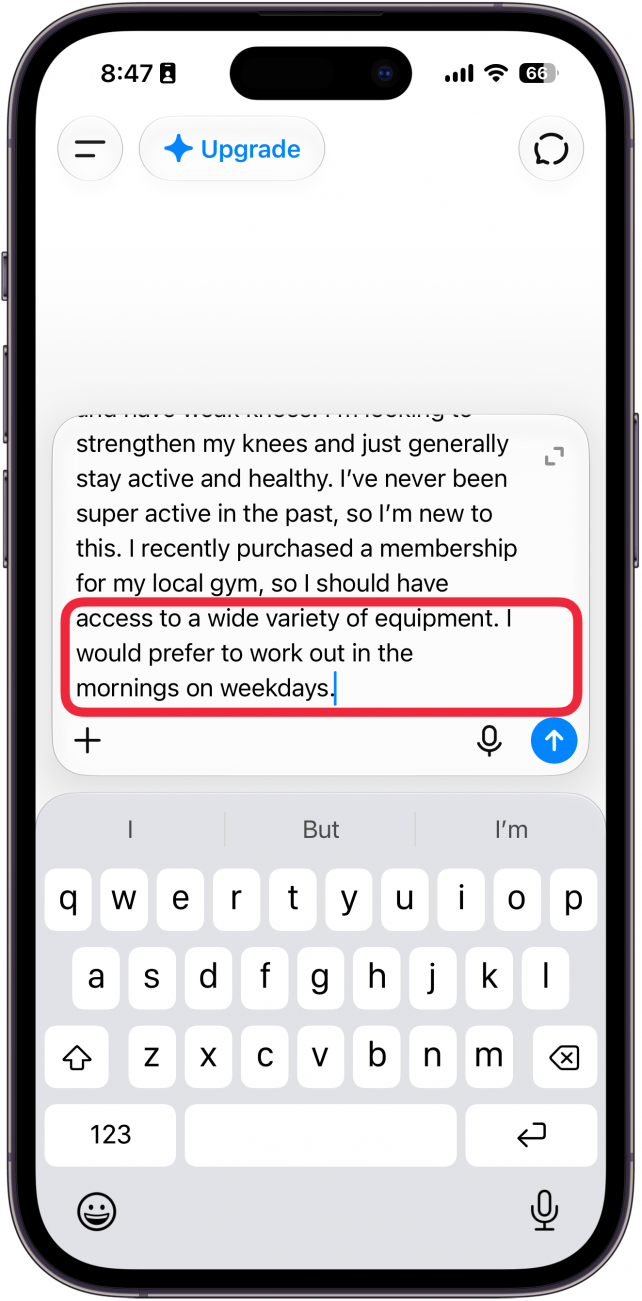 a screenshot of chatgpt with a red box around the prompt in which the user is telling the ai about their preferred schedule