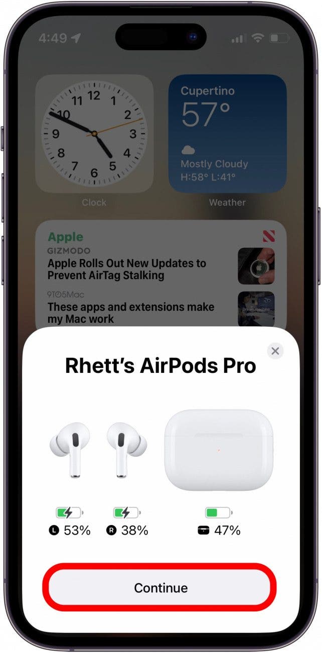When your AirPods finish connecting, tap Continue to finish the process.