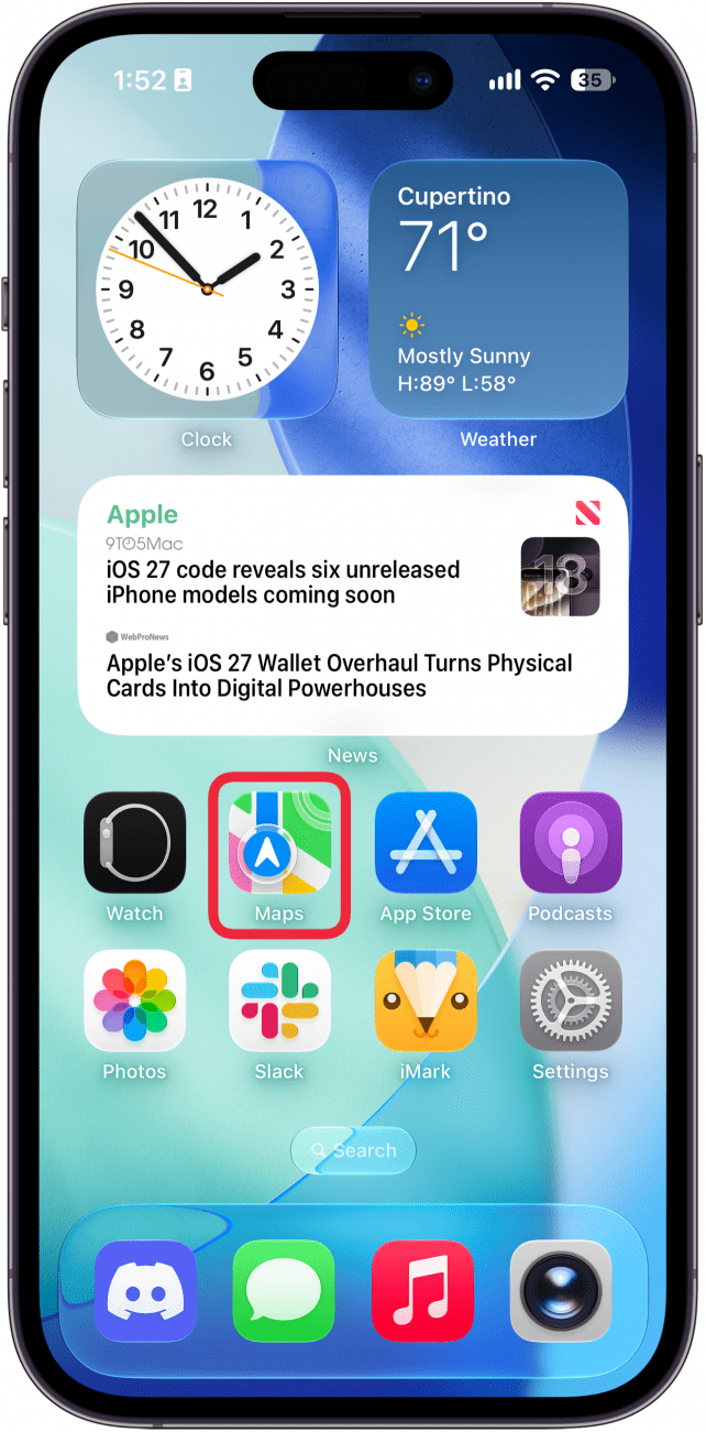 a screenshot of iphone home screen with maps app circled in red