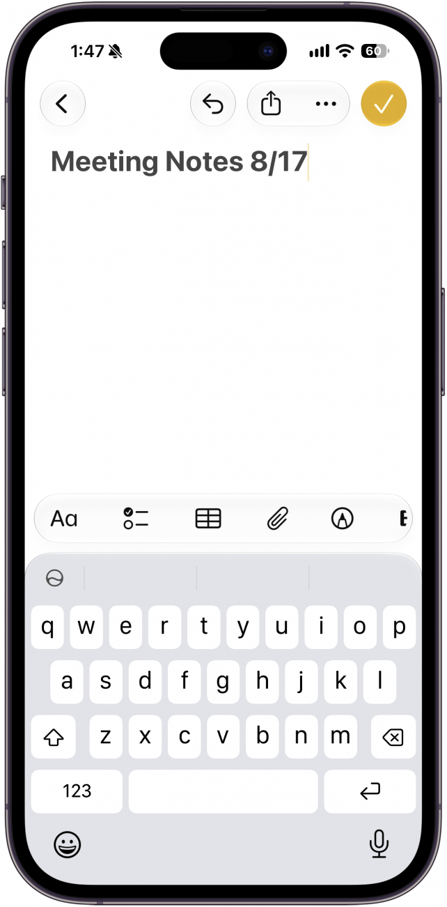 a screenshot of the notes app on iphone displaying the new note screen
