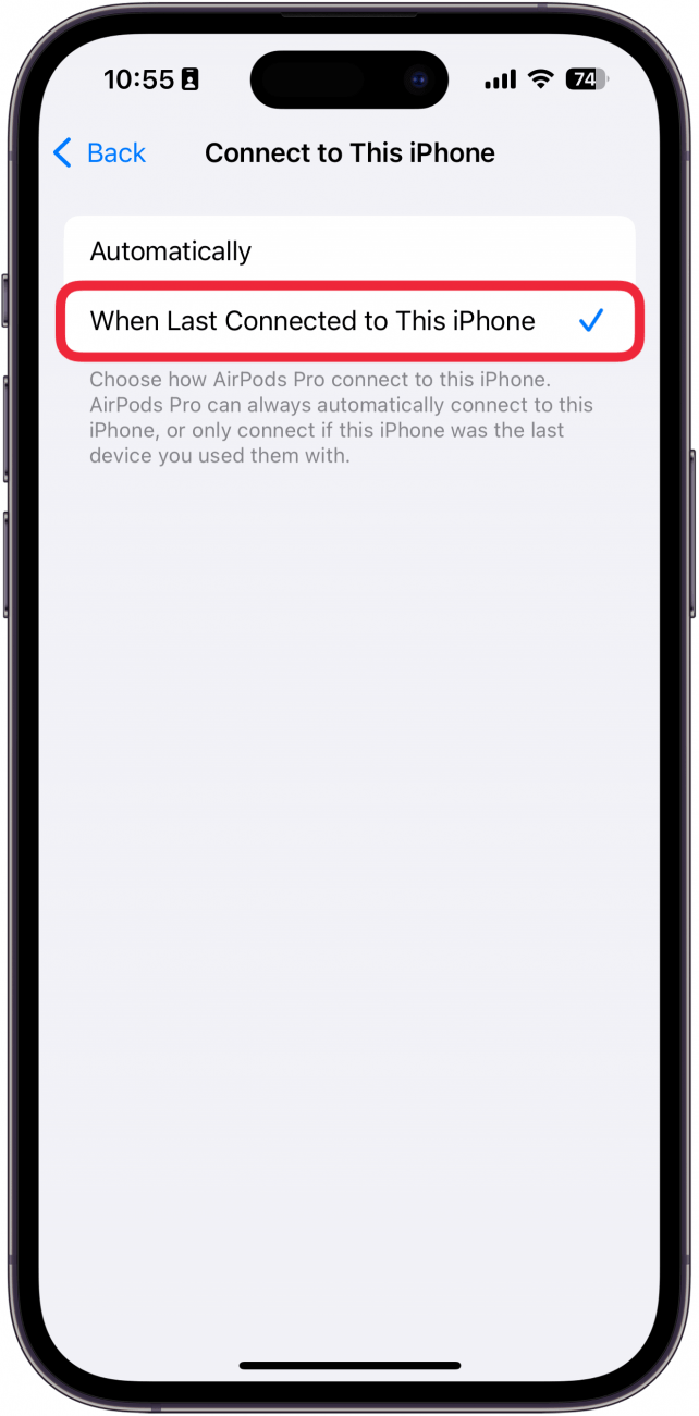 iphone connect to this iphone settings with a red box around When Last Connected to This iPhone