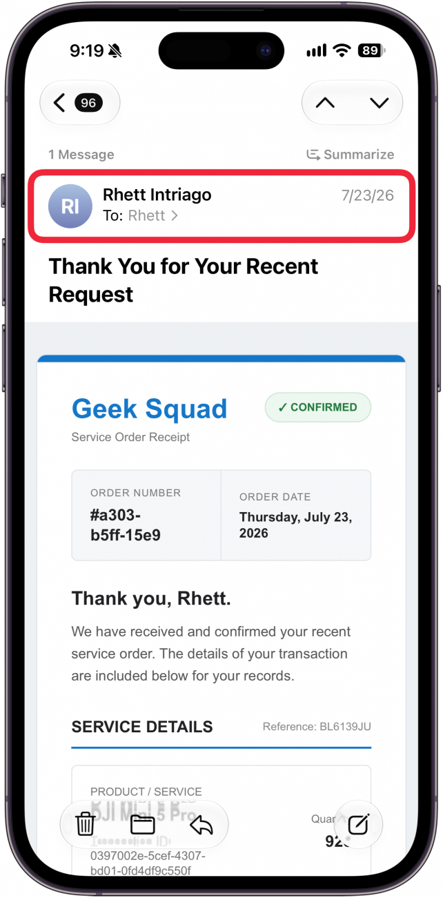 a screenshot of a scam email on iphone with a red box around the address bar