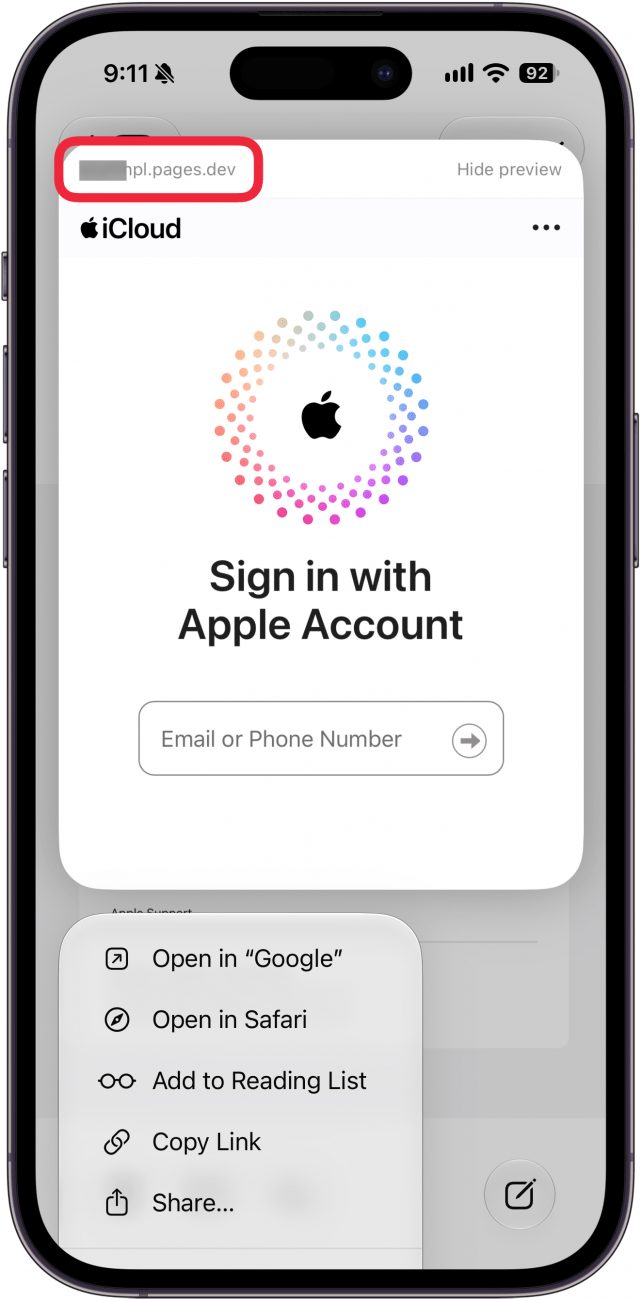 a screenshot of a scam email on iphone displaying an apple log in screen