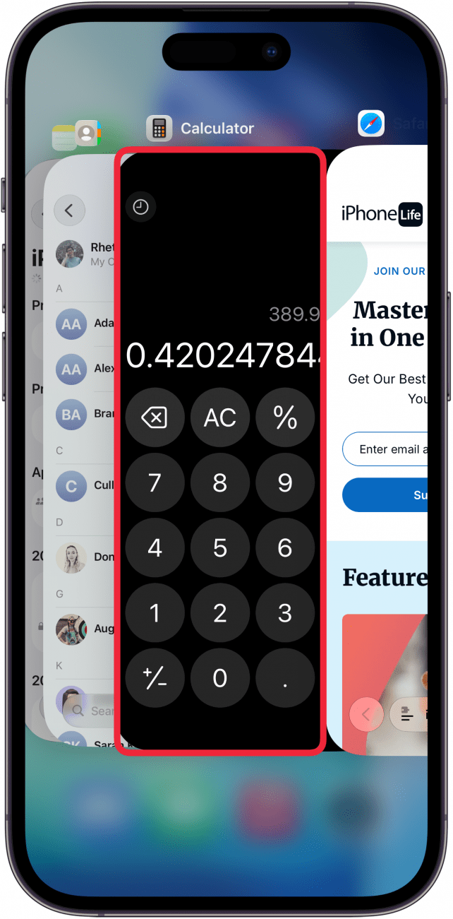 a screenshot of the iphone app switcher with a red box around an app