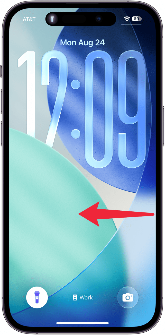 a screenshot of the iphone lock screen with a red arrow pointing left from the right edge of the screen