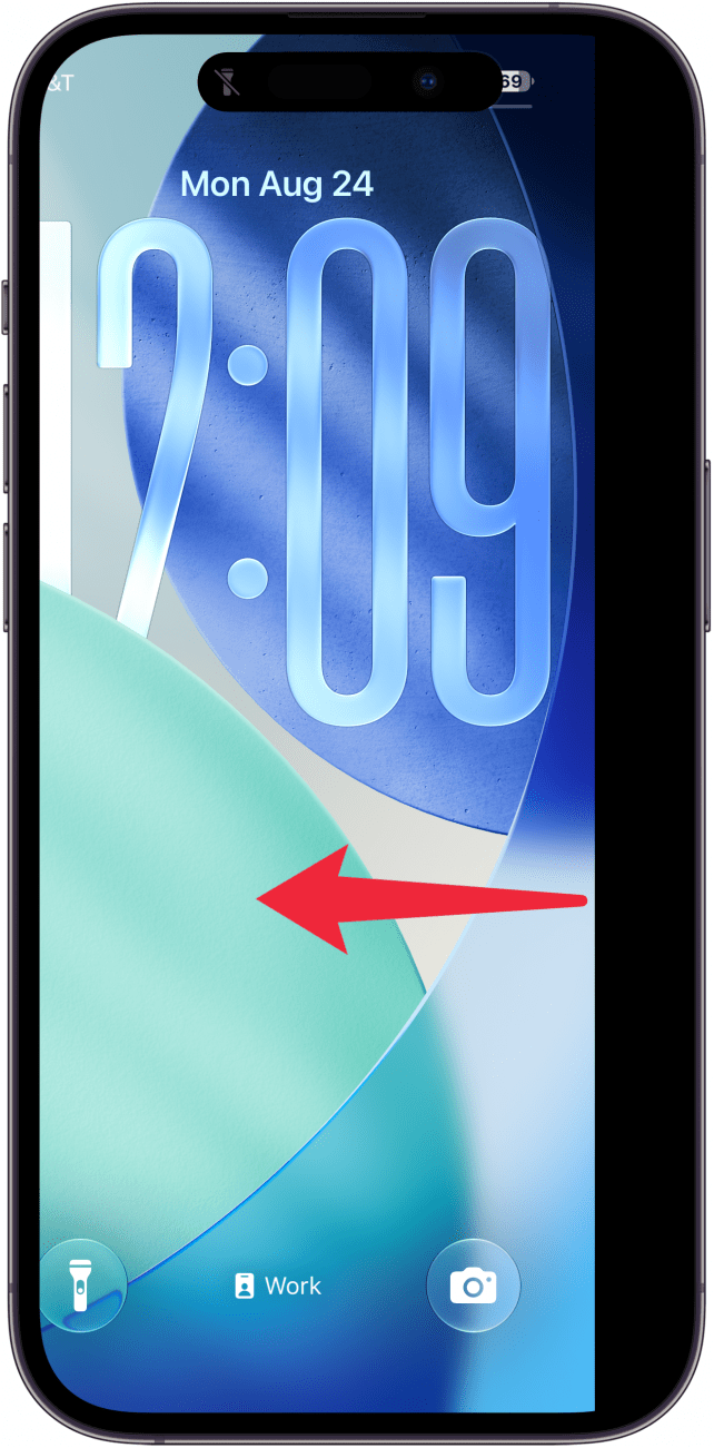 a screenshot of the iphone lock screen with a red arrow pointing left a black bar on the right edge of the screen, indicating that the camera is opening