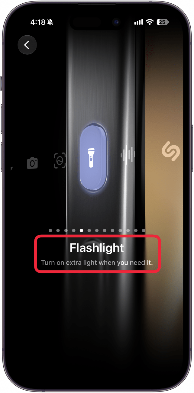 a screenshot of the action button settings on an iphone displaying the flashlight as the programmed action