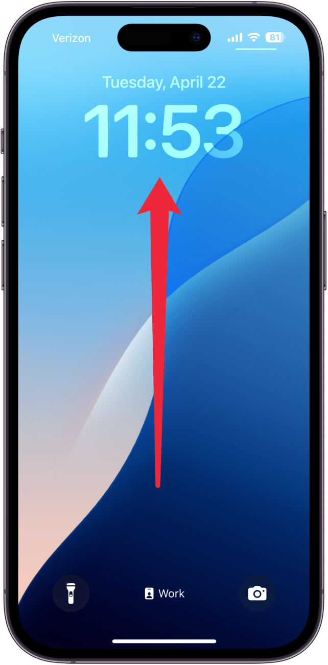 iphone lock screen with a red arrow pointing upward from the bottom 