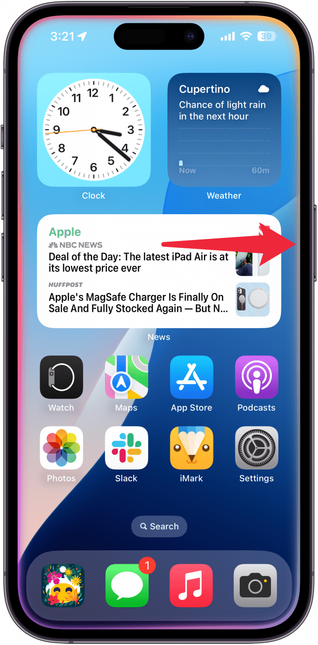 iphone home screen displaying siri interface with a red arrow pointing at the side button on the iphone