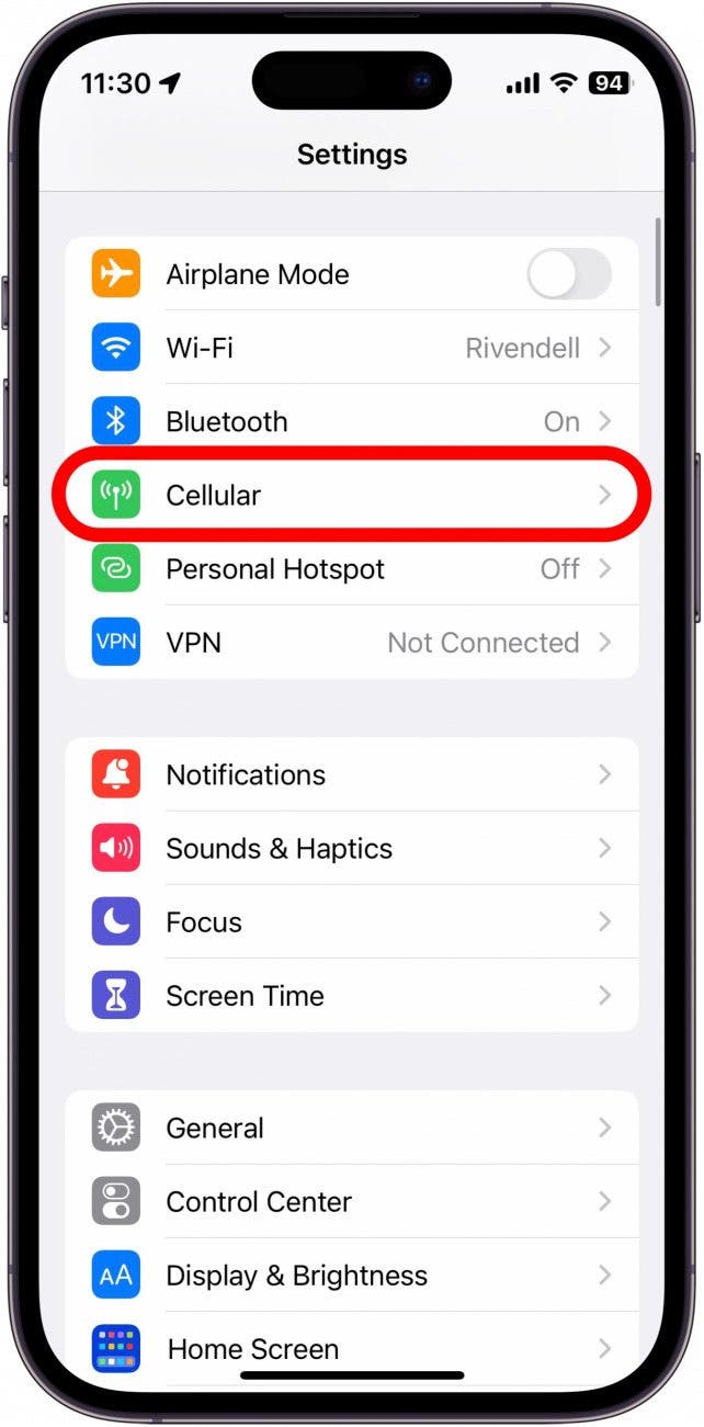 Open the Settings app, and tap Cellular.