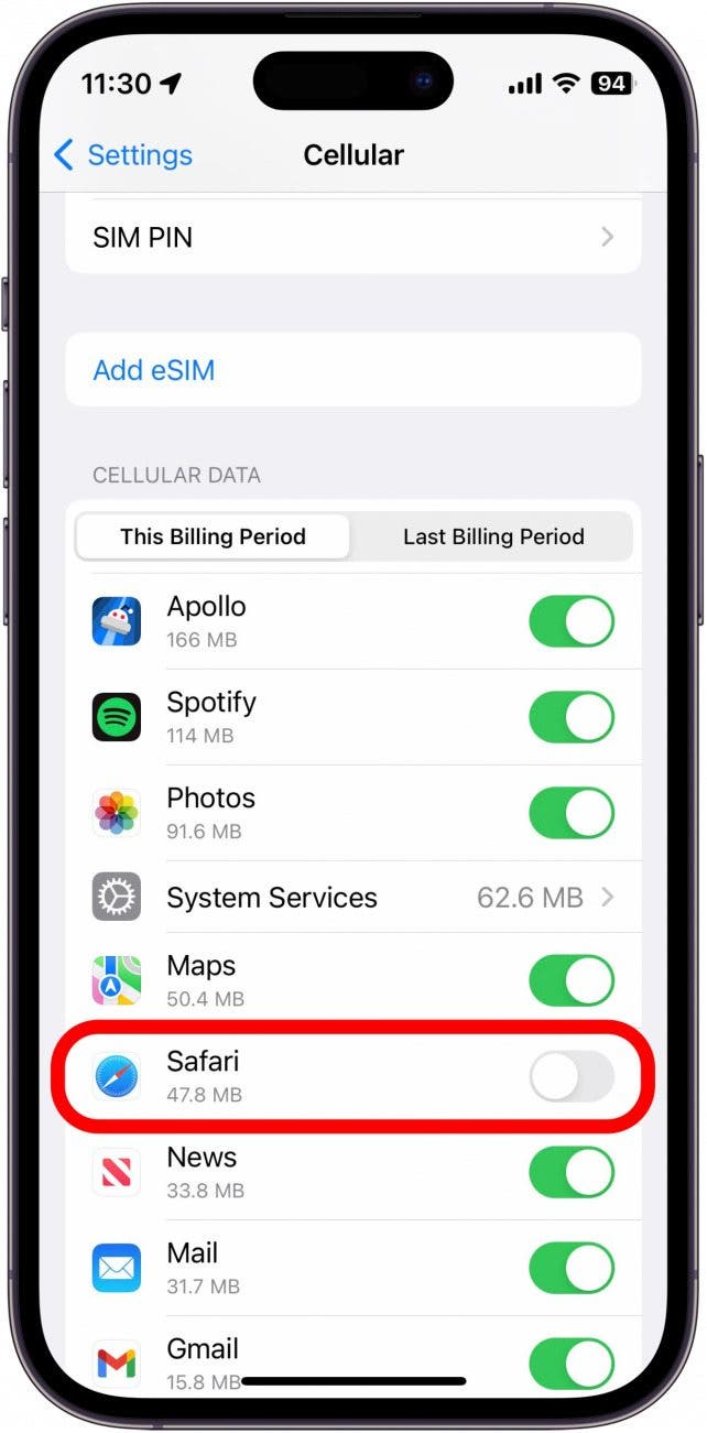 Scroll down and find Safari.