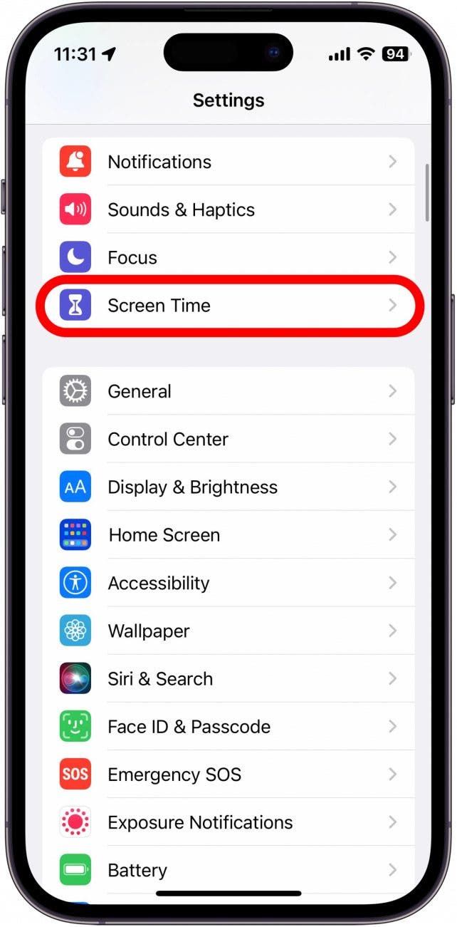 Open the Settings app, and tap Screen Time.