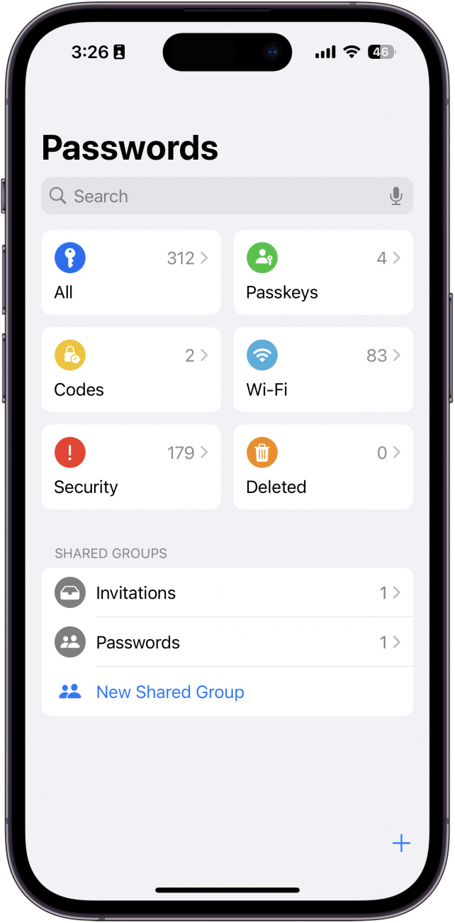a screenshot of the iphone passwords app displaying the main screen