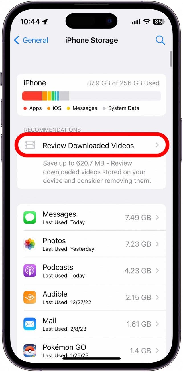 Tap the prompt to Review Downloaded Videos.