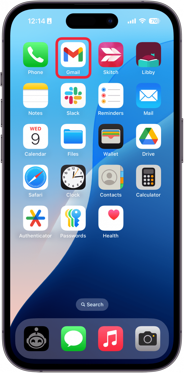 a screenshot of an iphone home screen with a red box around the gmail app