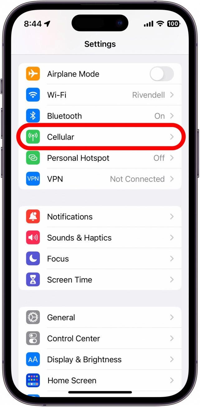 Open the Settings app, and tap Cellular.