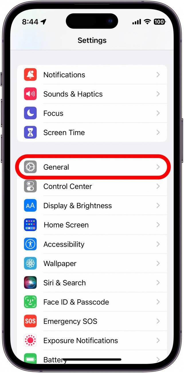 Open the Settings app, and tap General.