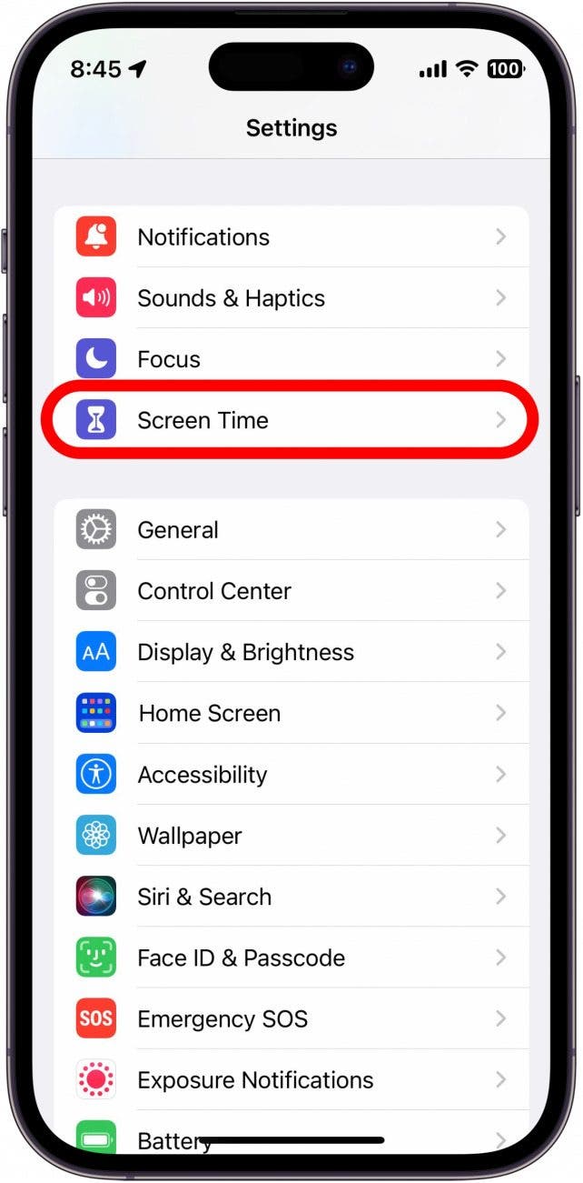 Open the Settings app, and tap Screen Time.
