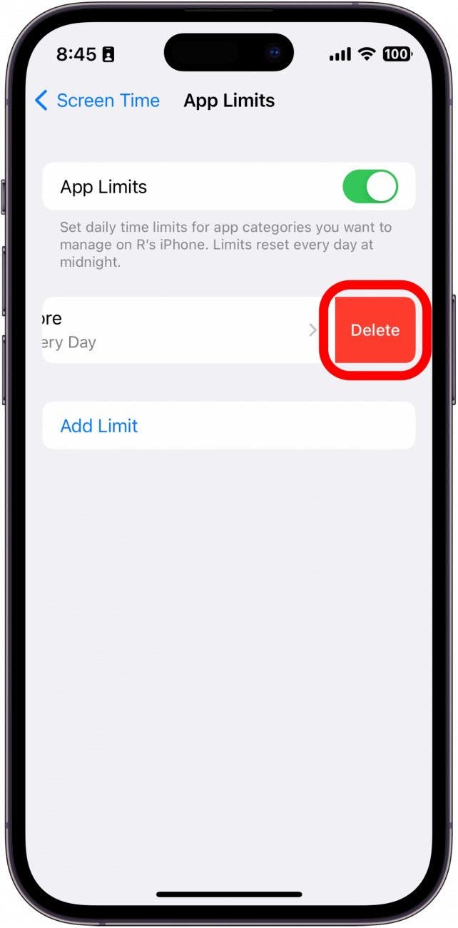 Нажмите «Удалить».