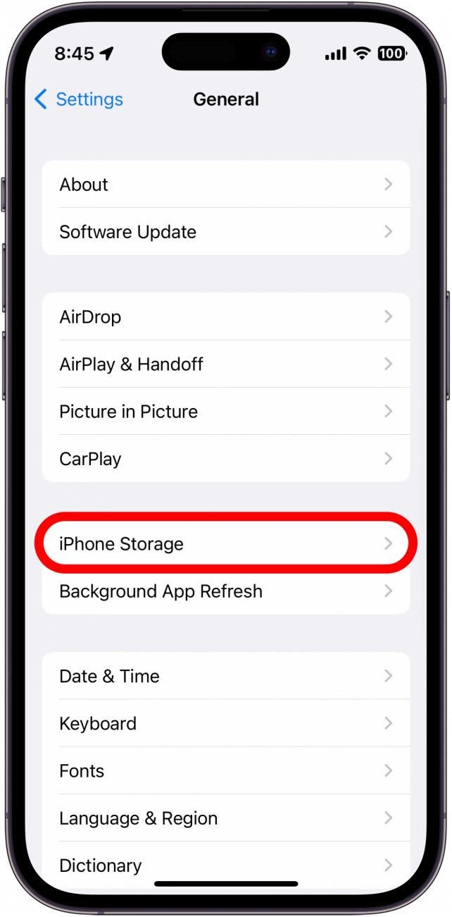Tap iPhone Storage.