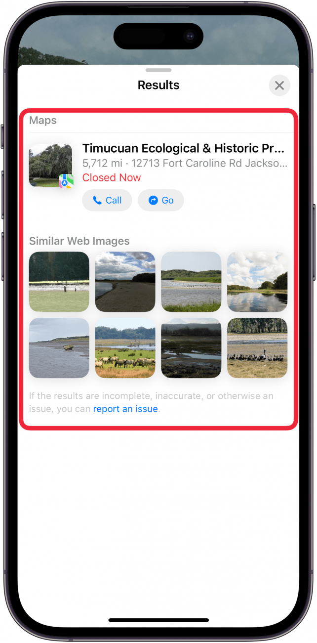 a screenshot of the iphone photos app displaying more information about the landmark