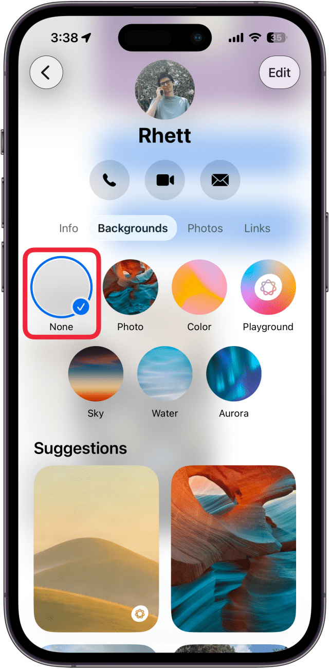 a screenshot of conversation customization background options in the messages app with a red box around the none option