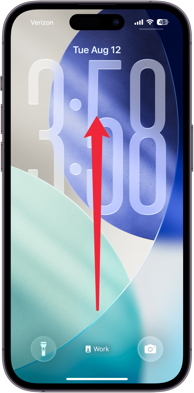 iphone lock screen with a red arrow pointing upward from the bottom 