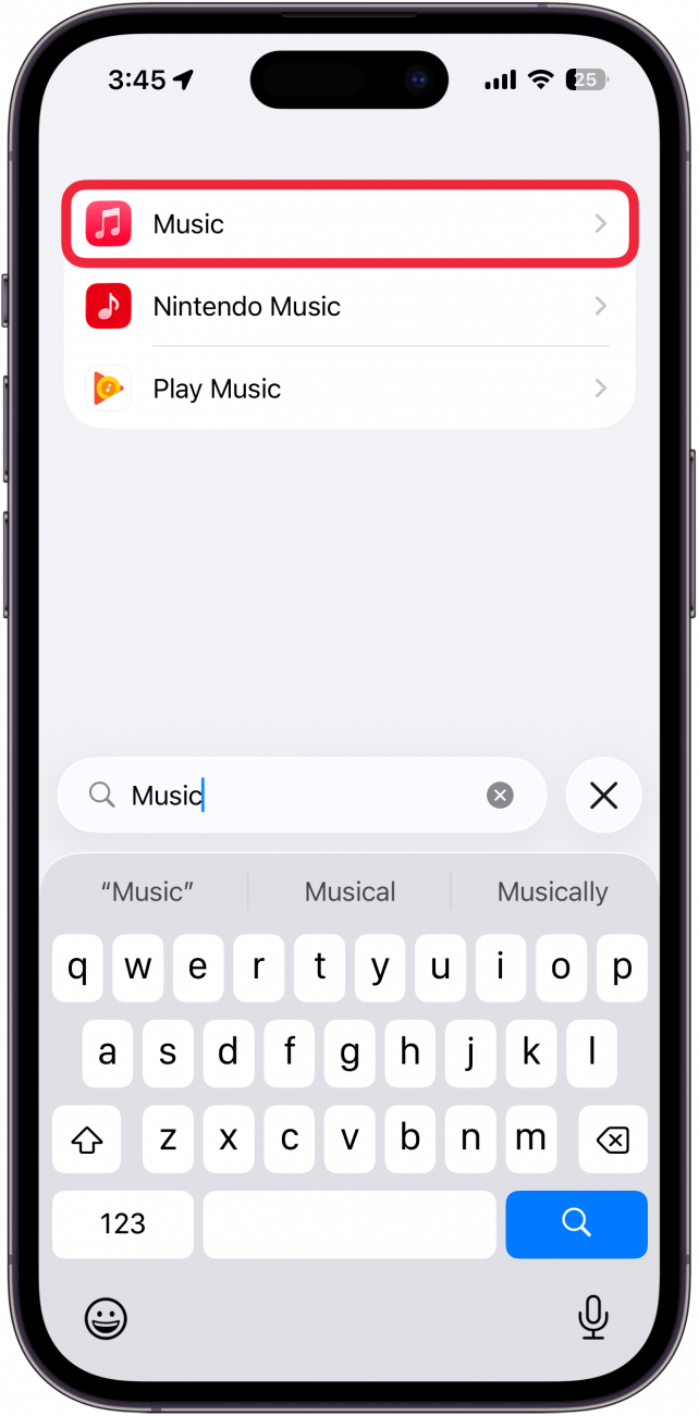 a screenshot of the iphone settings app list with a red box around the music app
