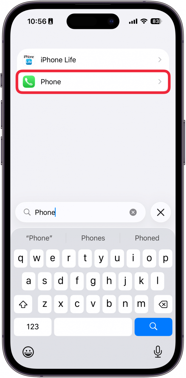 a screenshot of iphone settings app list with a red box around the phone app