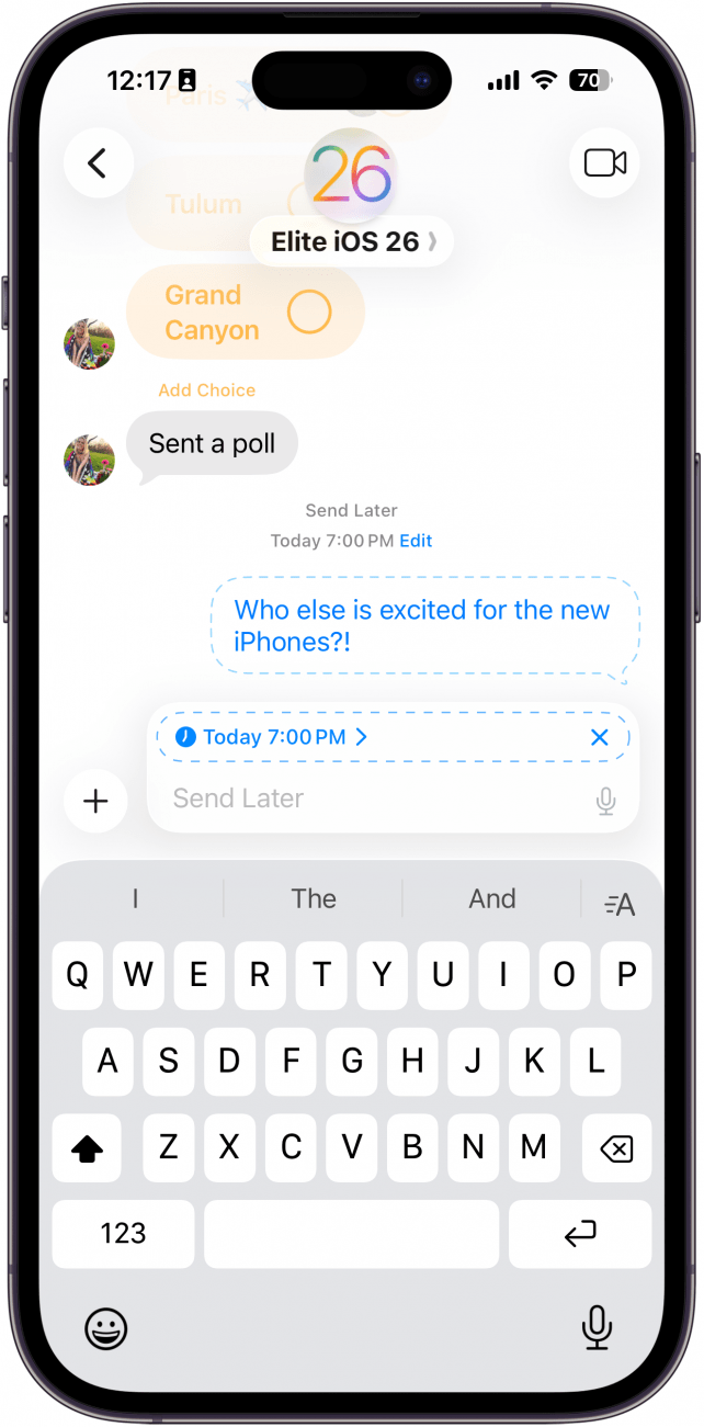 iphone messages app displaying a text that has been scheduled to sent later
