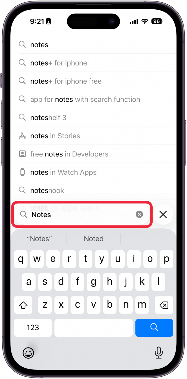 a screenshot of search in the app store on iphone with notes typed into the search bar