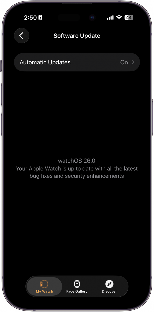a screenshot of the software update screen in the apple watch iphone app that says the apple watch is up to date