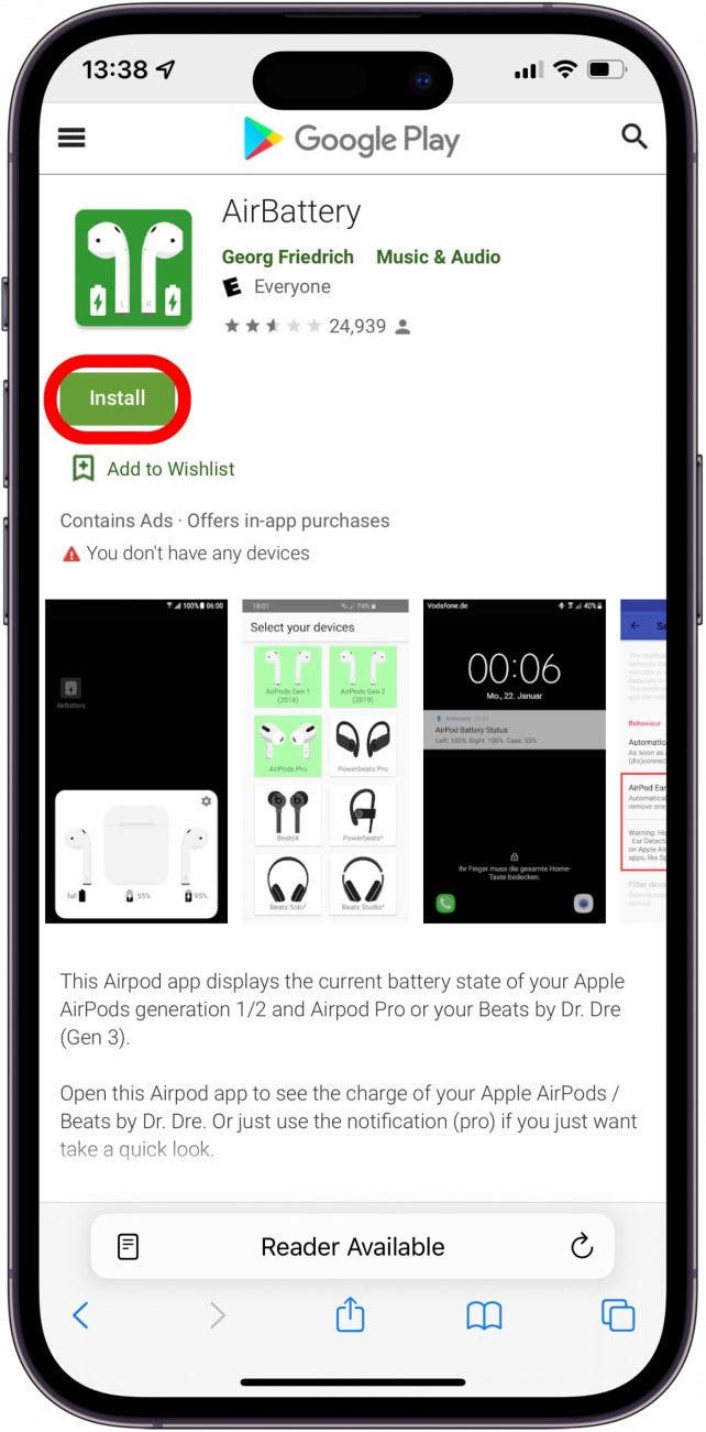 how to check battery of airpods for Android