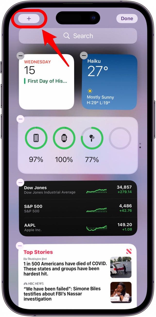 Tap the plus icon on the top right of the screen - how to know if your airpods are charging