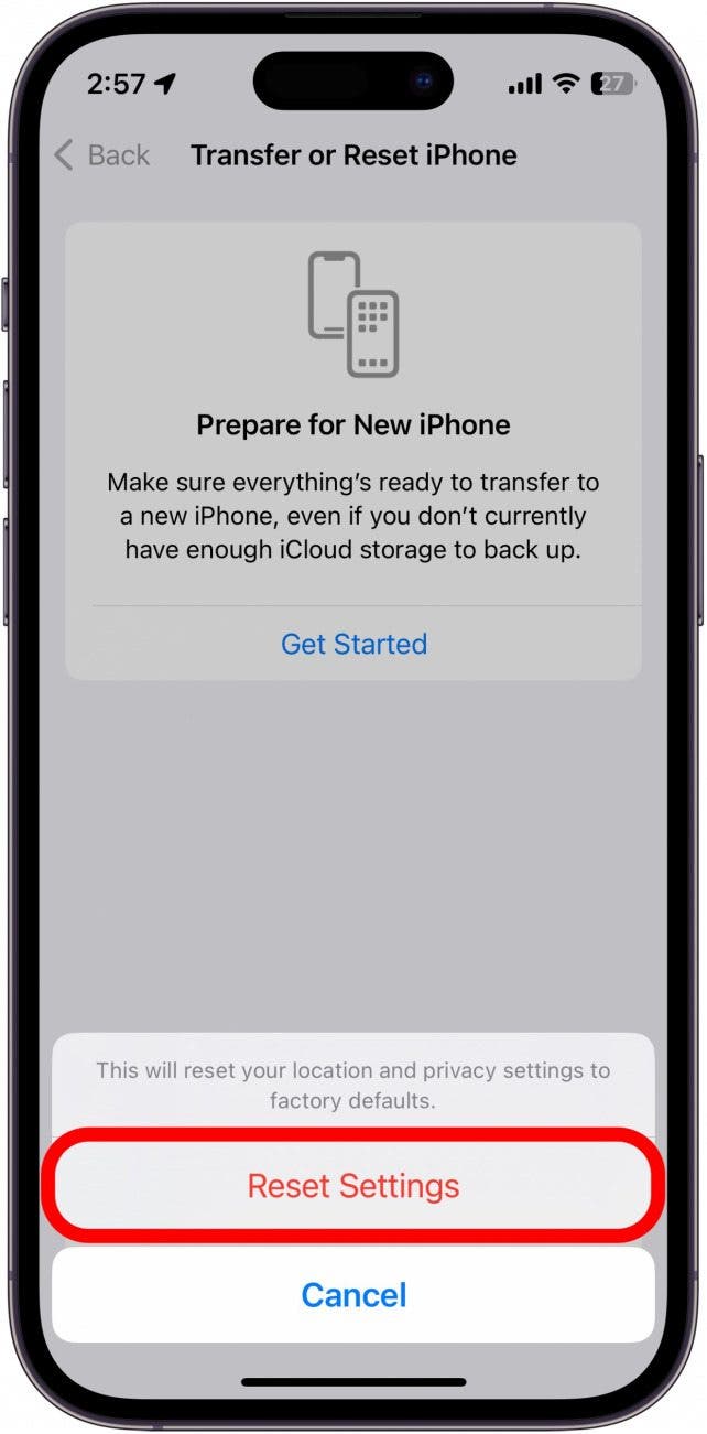 Tap Reset Settings.
