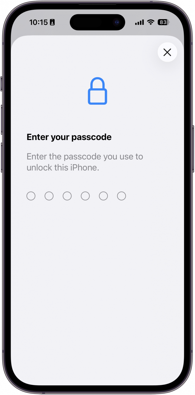 a screenshot of the iphone security settings, prompting the user to enter their passcode