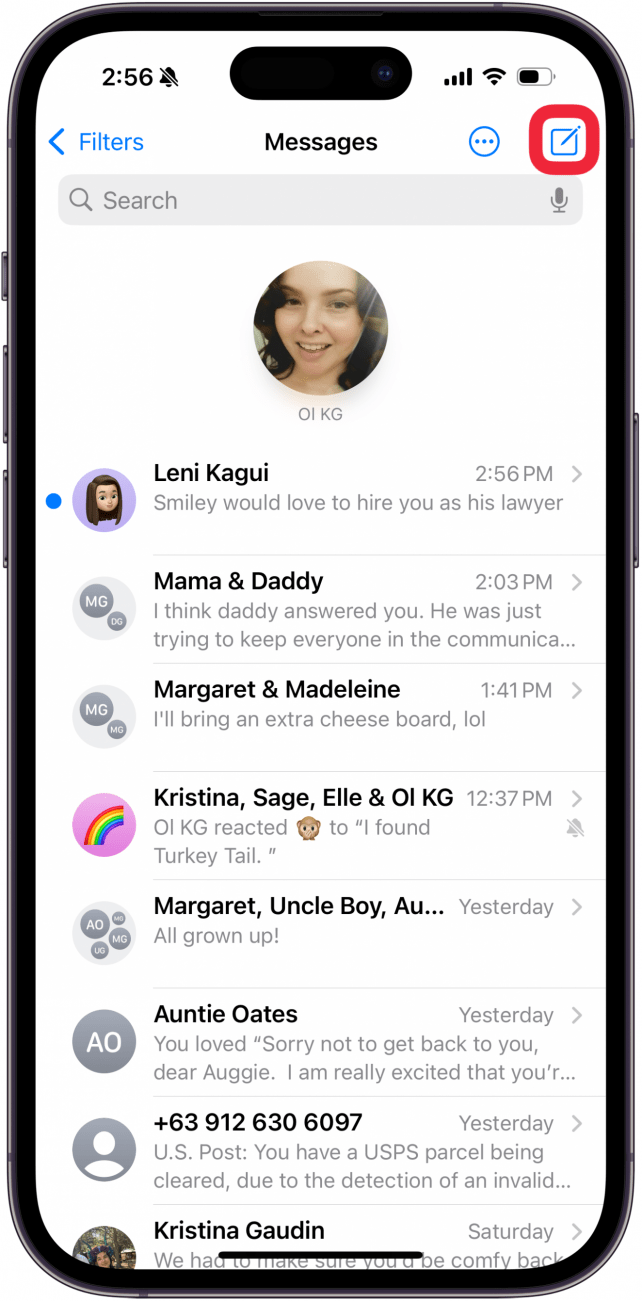 Tap the New message icon, or tap an existing conversation.