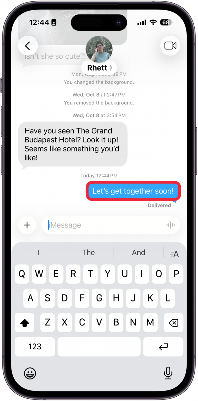 a screenshot of the messages app on iphone displaying a text conversation with a red box around a blue imessage bubble