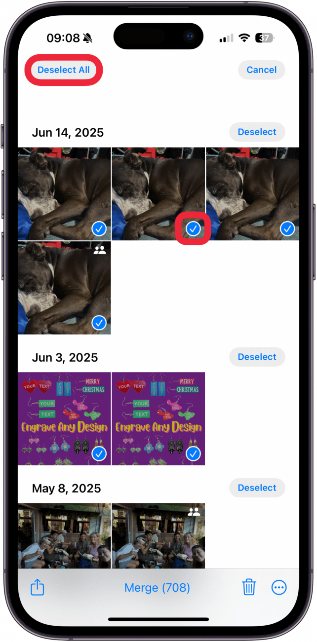 Here, you can either go through and tap the individual photos that you wish to delete so that you have more control over what you are keeping, or you can tap Select All.