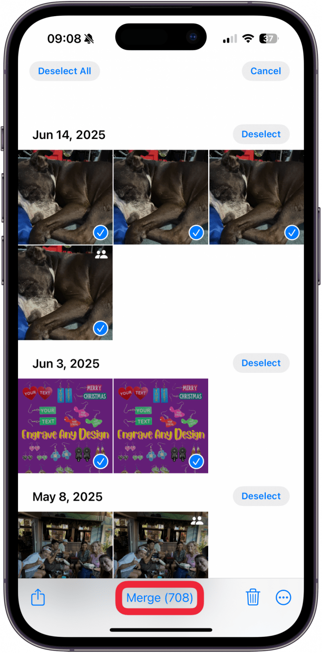 If you tap Merge and confirm that you wish to merge the duplicates, it will keep the highest-quality image and relevant metadata while moving the rest to Recently Deleted.