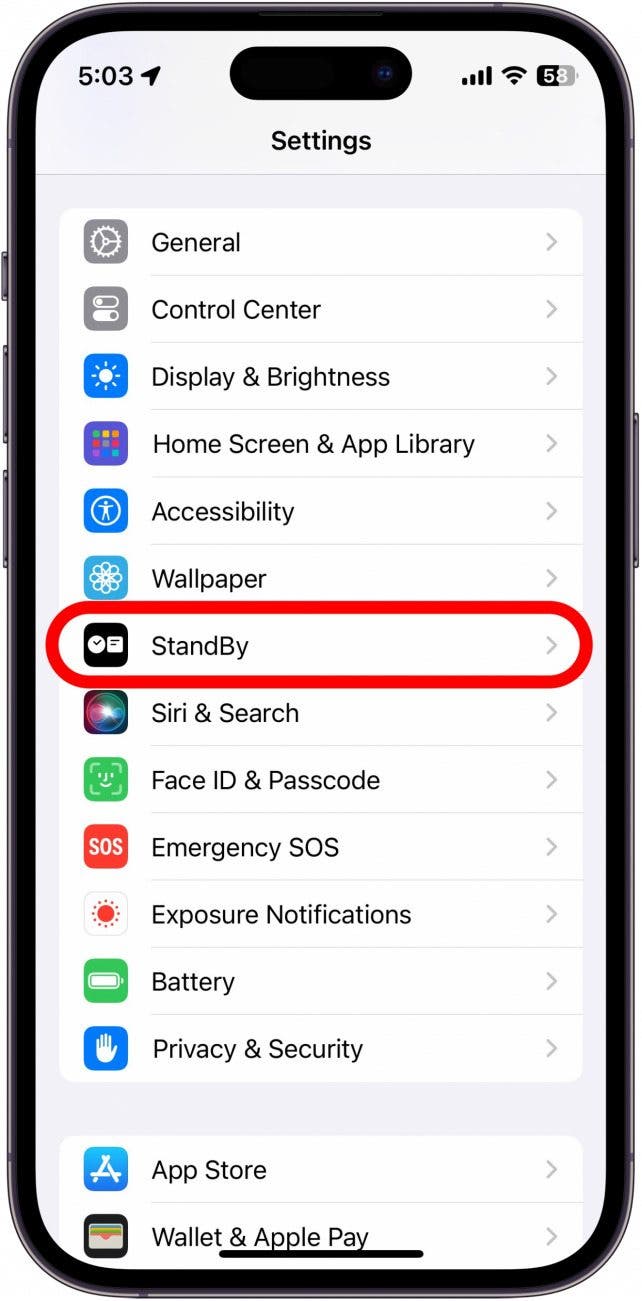 iphone travel alarm clock iphone settings with standby setting circled in red