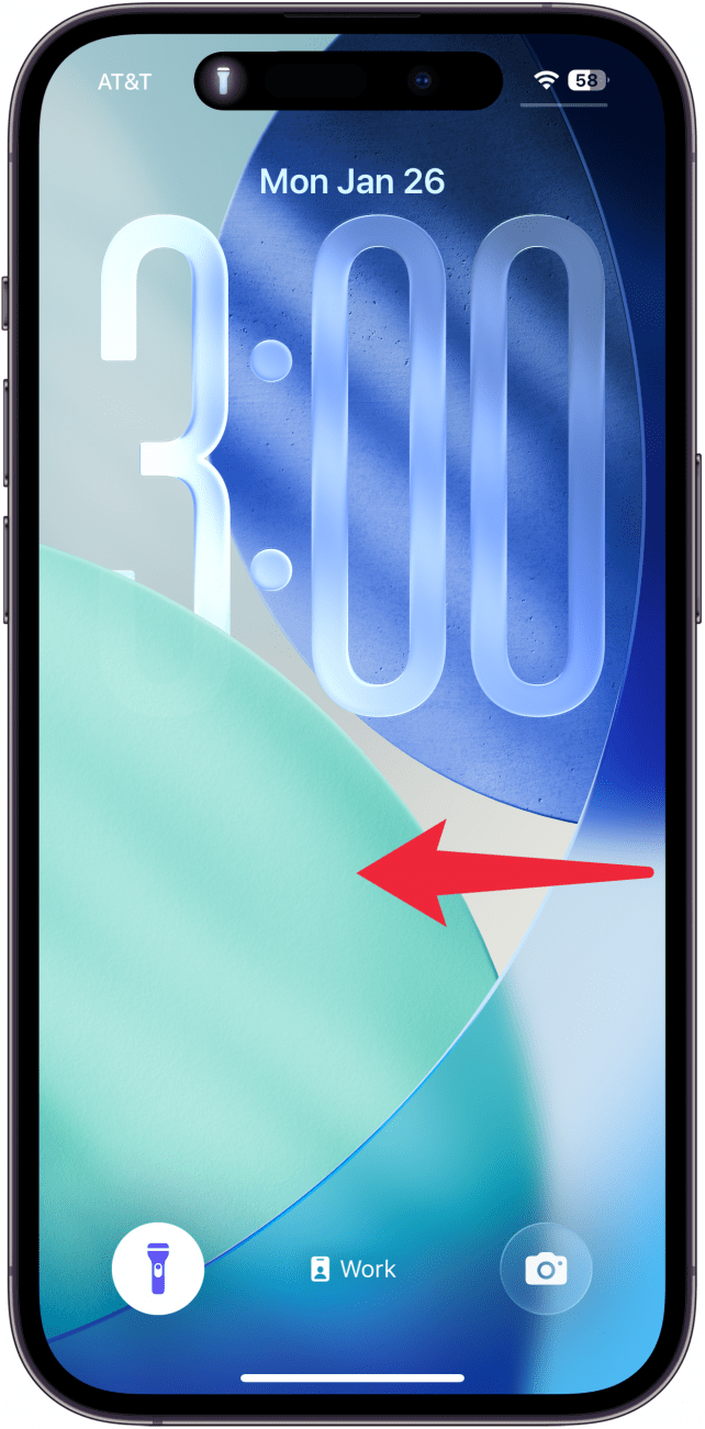 a screenshot of the iphone lock screen with a red arrow pointing left from the right edge of the screen