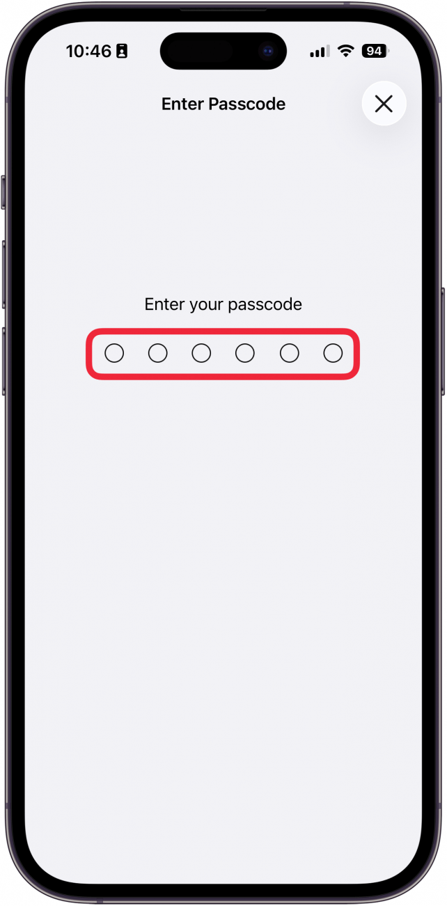 a screenshot of the iphone settings app prompting the user to enter their passcode
