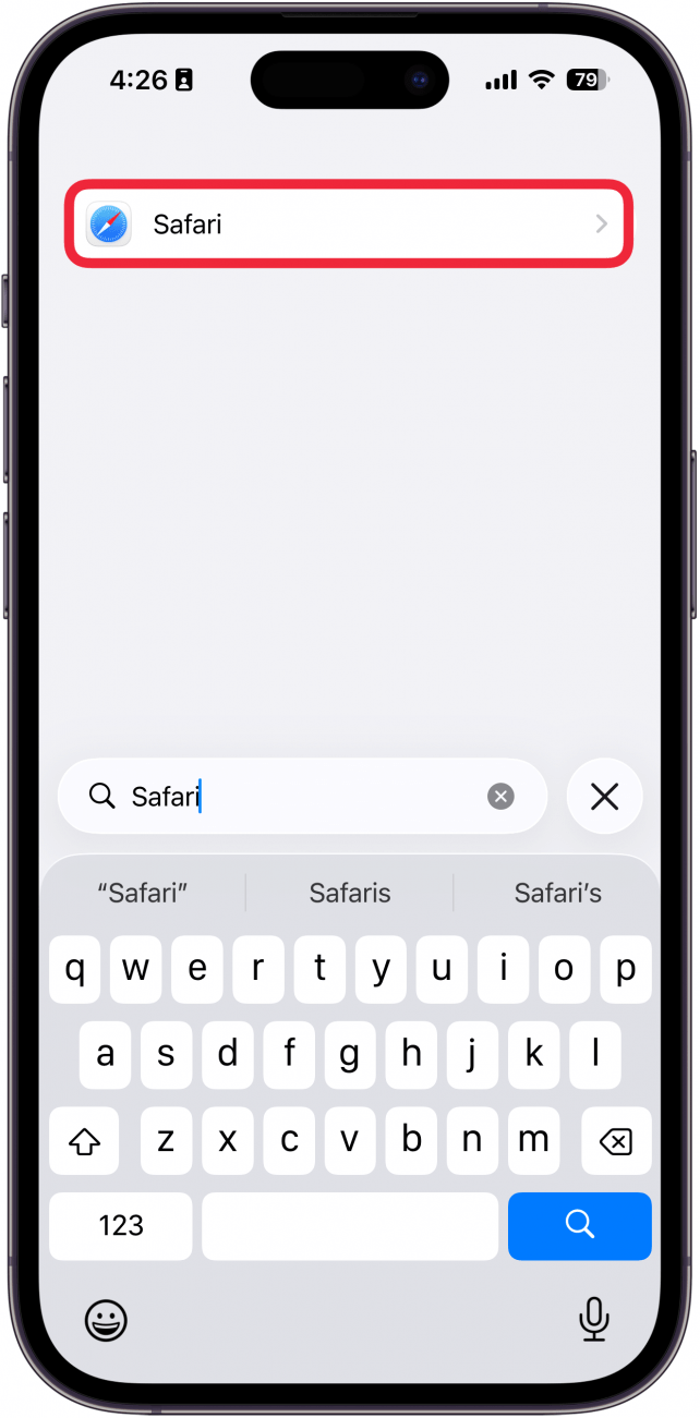 a screenshot of the app list in the settings app on iphone with a red box around safari