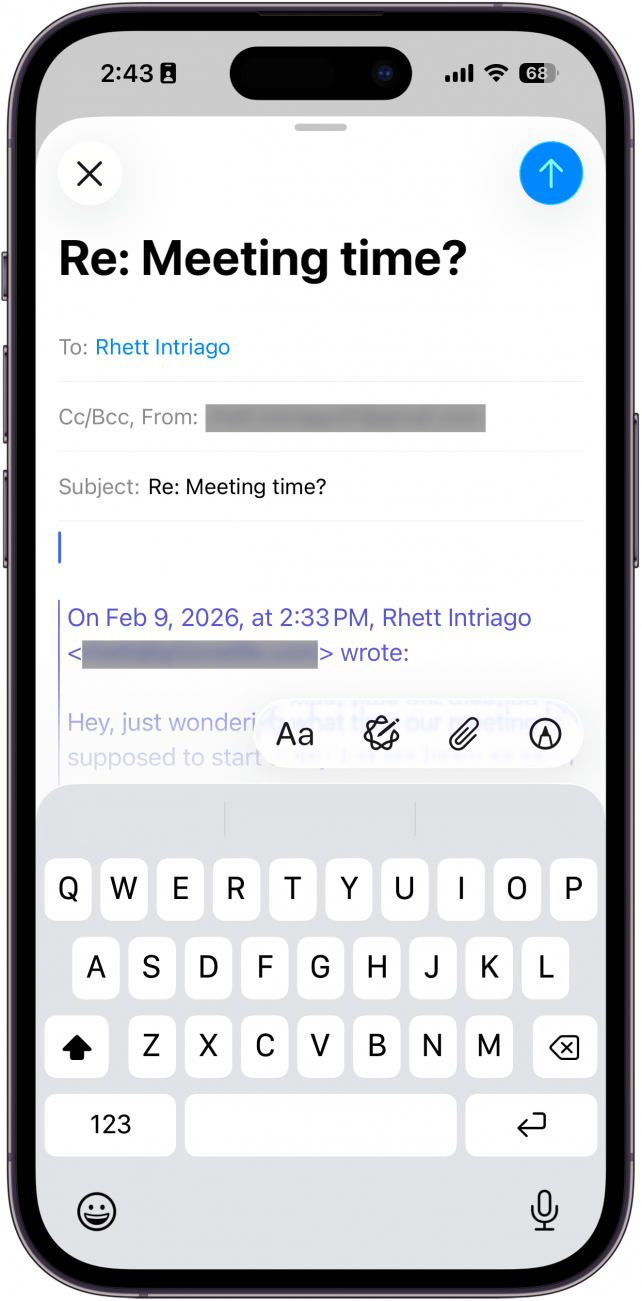 a screenshot of the mail app on the iphone displaying the compose email screen