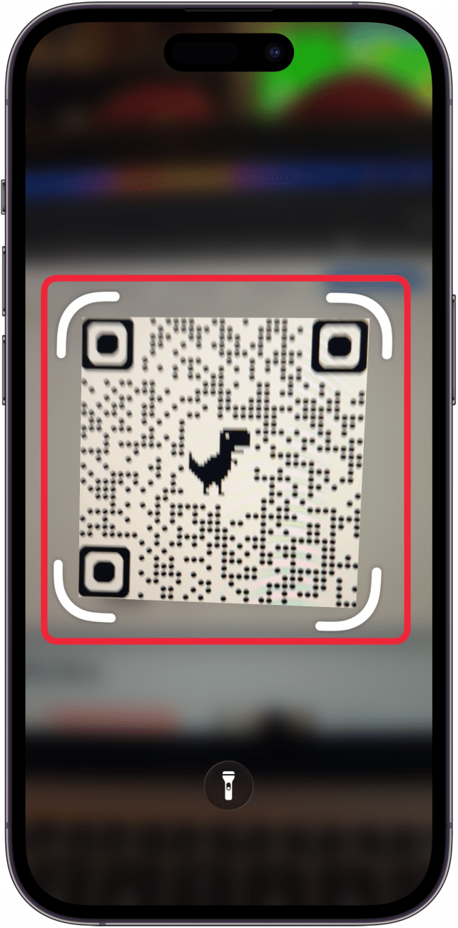 a screenshot of the code scanner app on iphone with a red box around a qr code