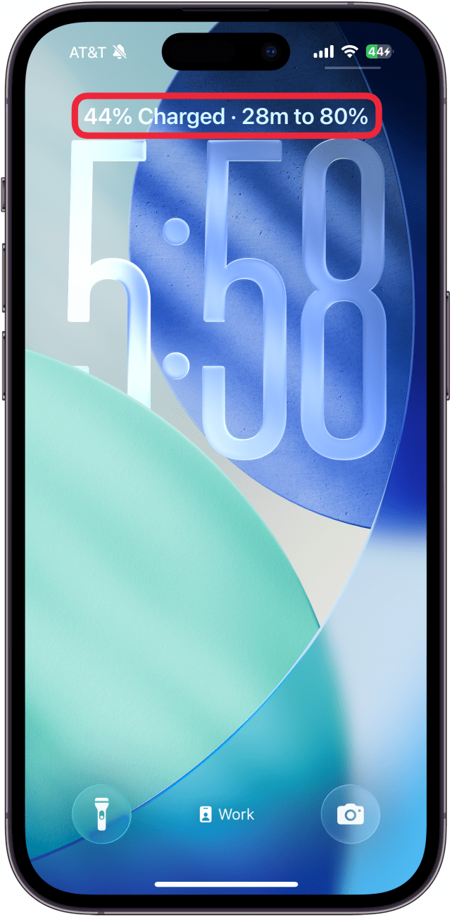 a screenshot of the lock screen on iphone with a red box around charging time